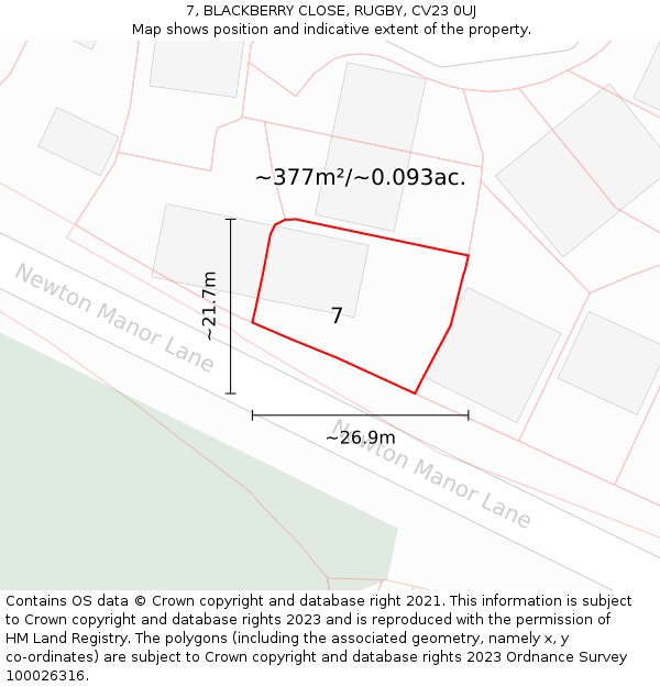 7, BLACKBERRY CLOSE, RUGBY, CV23 0UJ: Plot and title map