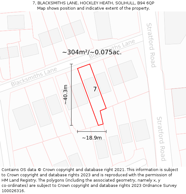 7, BLACKSMITHS LANE, HOCKLEY HEATH, SOLIHULL, B94 6QP: Plot and title map