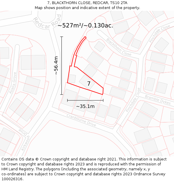 7, BLACKTHORN CLOSE, REDCAR, TS10 2TA: Plot and title map