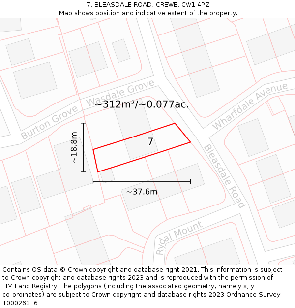 7, BLEASDALE ROAD, CREWE, CW1 4PZ: Plot and title map