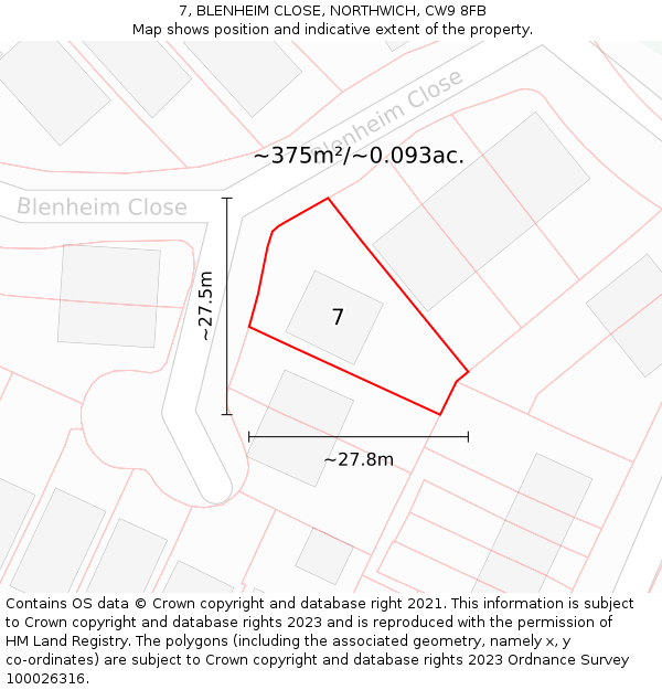 7, BLENHEIM CLOSE, NORTHWICH, CW9 8FB: Plot and title map