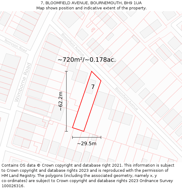 7, BLOOMFIELD AVENUE, BOURNEMOUTH, BH9 1UA: Plot and title map