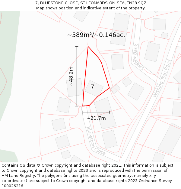 7, BLUESTONE CLOSE, ST LEONARDS-ON-SEA, TN38 9QZ: Plot and title map