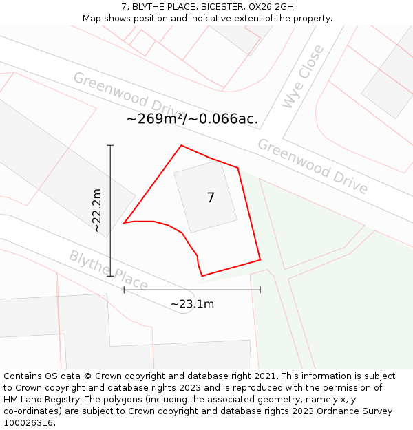 7, BLYTHE PLACE, BICESTER, OX26 2GH: Plot and title map