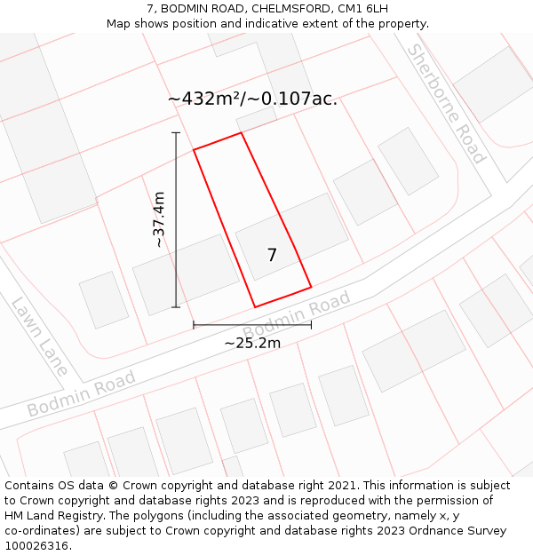 7, BODMIN ROAD, CHELMSFORD, CM1 6LH: Plot and title map