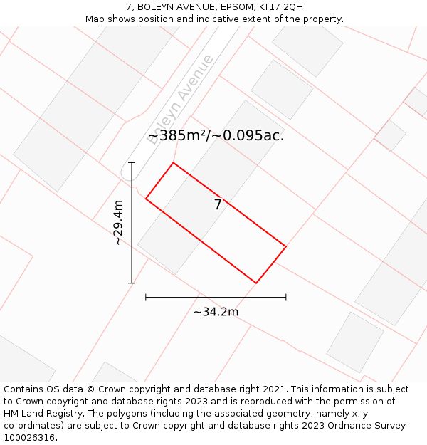 7, BOLEYN AVENUE, EPSOM, KT17 2QH: Plot and title map