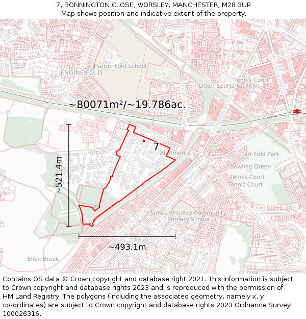 7, BONNINGTON CLOSE, WORSLEY, MANCHESTER, M28 3UP: Plot and title map