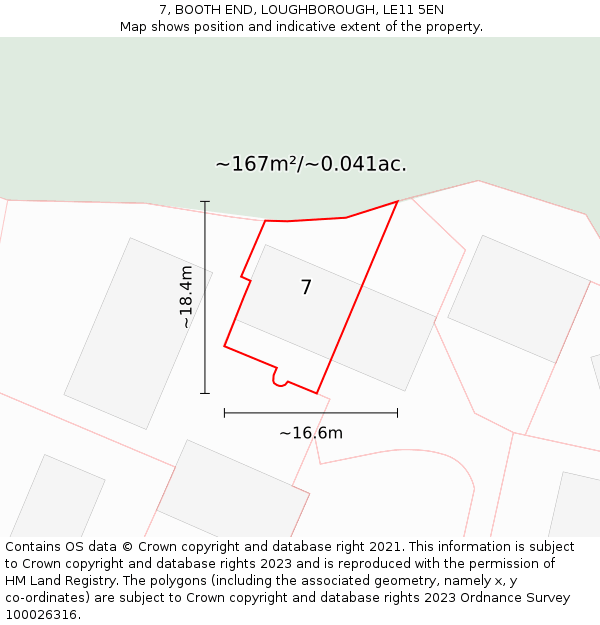 7, BOOTH END, LOUGHBOROUGH, LE11 5EN: Plot and title map