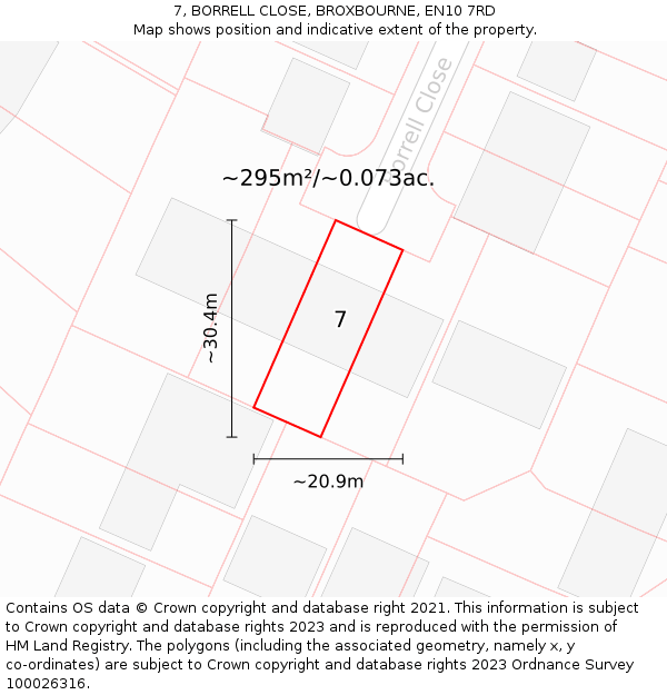 7, BORRELL CLOSE, BROXBOURNE, EN10 7RD: Plot and title map