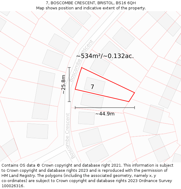 7, BOSCOMBE CRESCENT, BRISTOL, BS16 6QH: Plot and title map