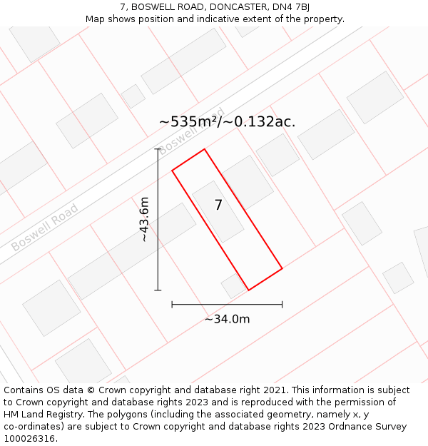 7, BOSWELL ROAD, DONCASTER, DN4 7BJ: Plot and title map