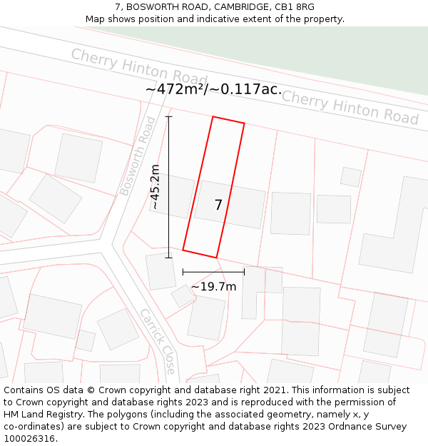 7, BOSWORTH ROAD, CAMBRIDGE, CB1 8RG: Plot and title map