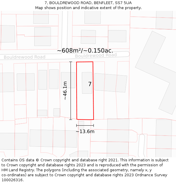 7, BOULDREWOOD ROAD, BENFLEET, SS7 5UA: Plot and title map