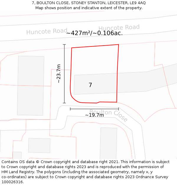 7, BOULTON CLOSE, STONEY STANTON, LEICESTER, LE9 4AQ: Plot and title map