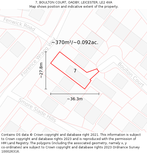 7, BOULTON COURT, OADBY, LEICESTER, LE2 4XA: Plot and title map