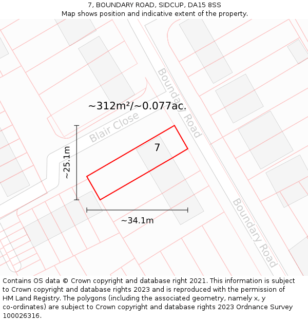 7, BOUNDARY ROAD, SIDCUP, DA15 8SS: Plot and title map