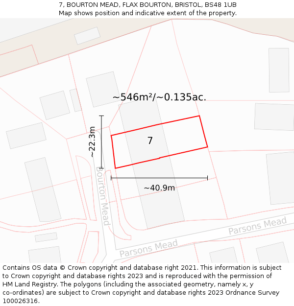 7, BOURTON MEAD, FLAX BOURTON, BRISTOL, BS48 1UB: Plot and title map