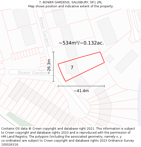 7, BOWER GARDENS, SALISBURY, SP1 2RL: Plot and title map