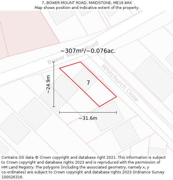 7, BOWER MOUNT ROAD, MAIDSTONE, ME16 8AX: Plot and title map