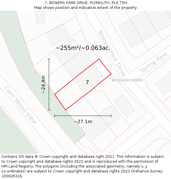 7, BOWERS PARK DRIVE, PLYMOUTH, PL6 7SH: Plot and title map