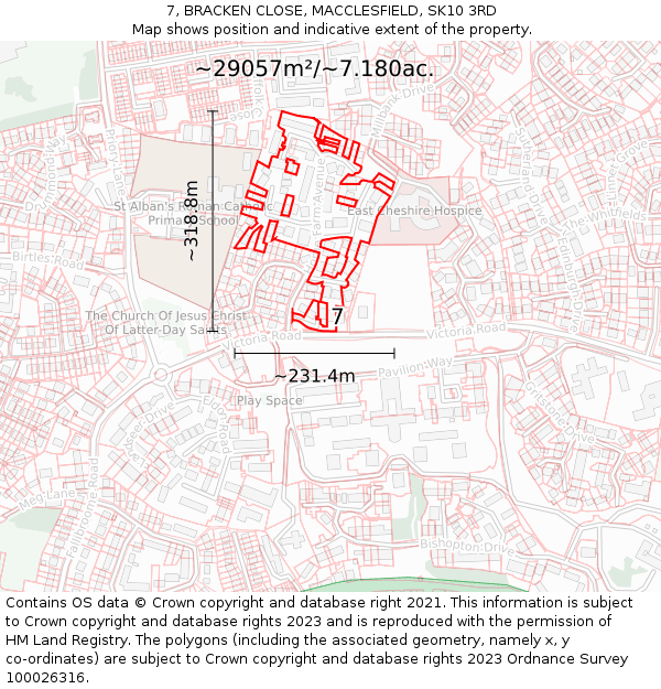 7, BRACKEN CLOSE, MACCLESFIELD, SK10 3RD: Plot and title map