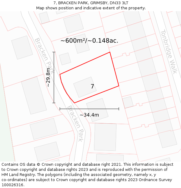 7, BRACKEN PARK, GRIMSBY, DN33 3LT: Plot and title map