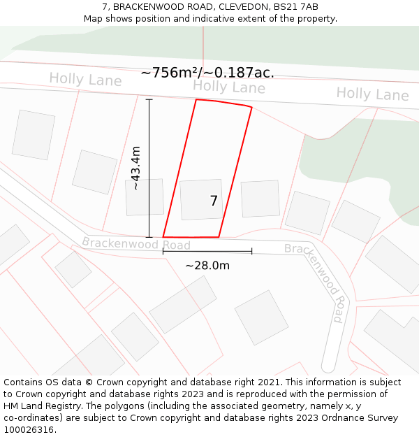 7, BRACKENWOOD ROAD, CLEVEDON, BS21 7AB: Plot and title map