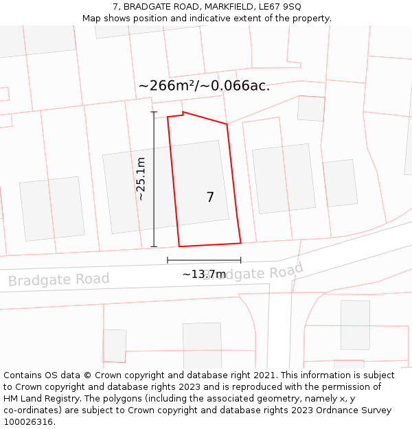 7, BRADGATE ROAD, MARKFIELD, LE67 9SQ: Plot and title map
