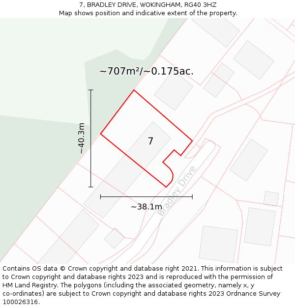 7, BRADLEY DRIVE, WOKINGHAM, RG40 3HZ: Plot and title map