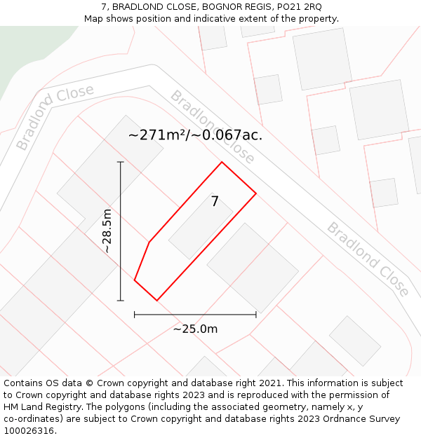 7, BRADLOND CLOSE, BOGNOR REGIS, PO21 2RQ: Plot and title map