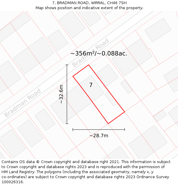 7, BRADMAN ROAD, WIRRAL, CH46 7SH: Plot and title map