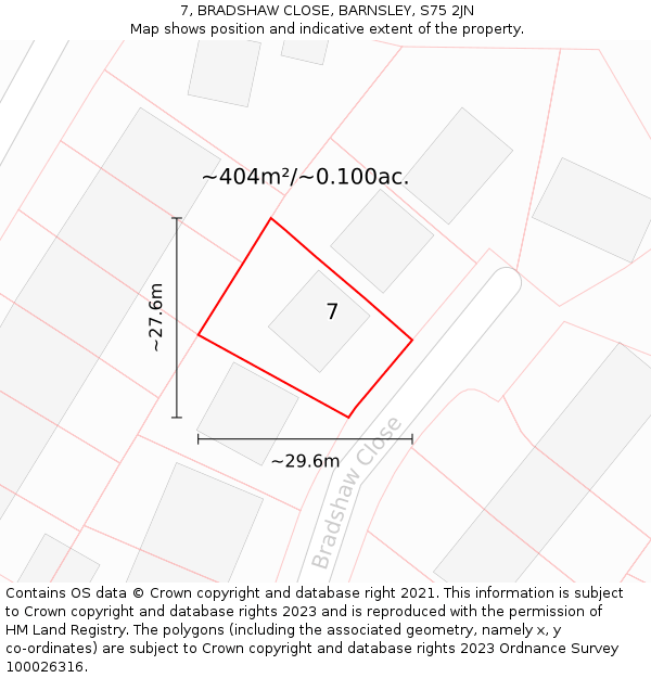 7, BRADSHAW CLOSE, BARNSLEY, S75 2JN: Plot and title map