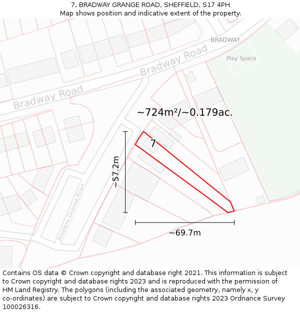 7, BRADWAY GRANGE ROAD, SHEFFIELD, S17 4PH: Plot and title map