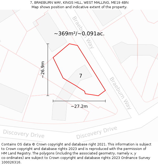 7, BRAEBURN WAY, KINGS HILL, WEST MALLING, ME19 4BN: Plot and title map