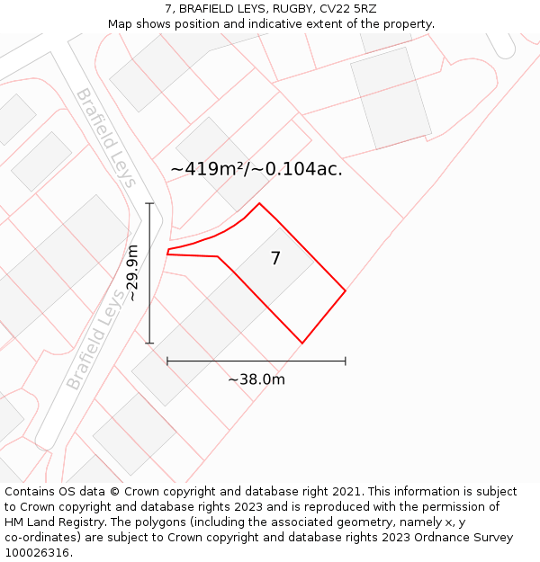 7, BRAFIELD LEYS, RUGBY, CV22 5RZ: Plot and title map