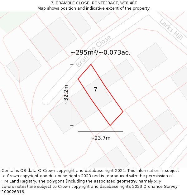 7, BRAMBLE CLOSE, PONTEFRACT, WF8 4RT: Plot and title map