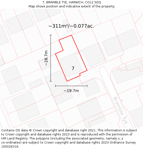 7, BRAMBLE TYE, HARWICH, CO12 5DQ: Plot and title map