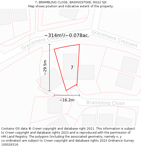 7, BRAMBLING CLOSE, BASINGSTOKE, RG22 5JX: Plot and title map