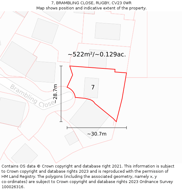 7, BRAMBLING CLOSE, RUGBY, CV23 0WR: Plot and title map