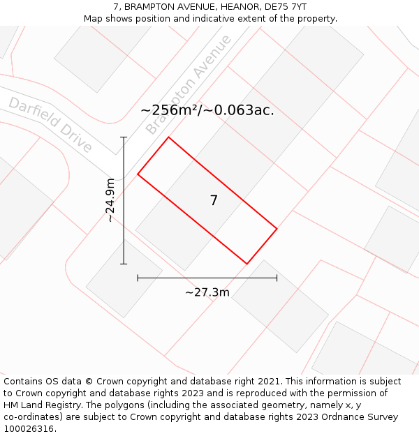 7, BRAMPTON AVENUE, HEANOR, DE75 7YT: Plot and title map
