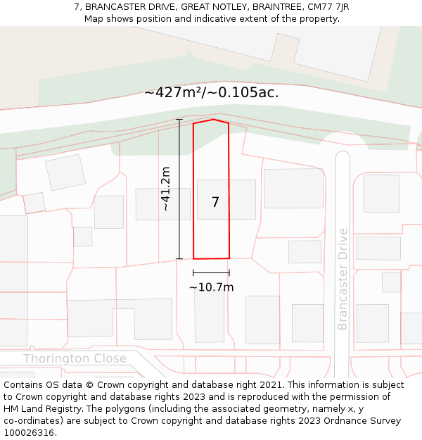 7, BRANCASTER DRIVE, GREAT NOTLEY, BRAINTREE, CM77 7JR: Plot and title map