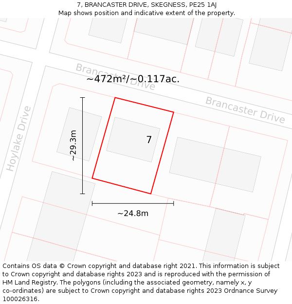 7, BRANCASTER DRIVE, SKEGNESS, PE25 1AJ: Plot and title map