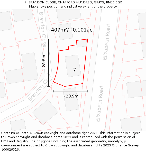 7, BRANDON CLOSE, CHAFFORD HUNDRED, GRAYS, RM16 6QX: Plot and title map