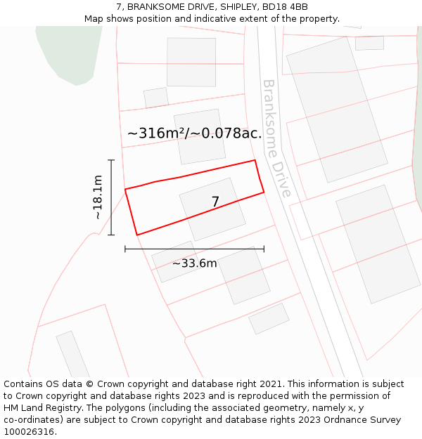 7, BRANKSOME DRIVE, SHIPLEY, BD18 4BB: Plot and title map