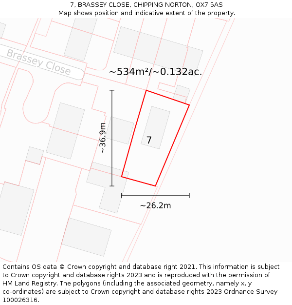 7, BRASSEY CLOSE, CHIPPING NORTON, OX7 5AS: Plot and title map