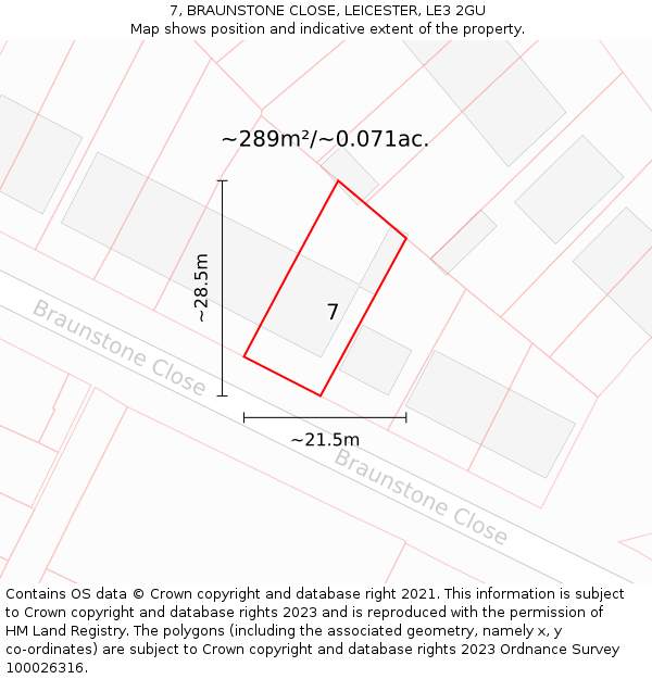 7, BRAUNSTONE CLOSE, LEICESTER, LE3 2GU: Plot and title map