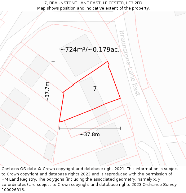 7, BRAUNSTONE LANE EAST, LEICESTER, LE3 2FD: Plot and title map