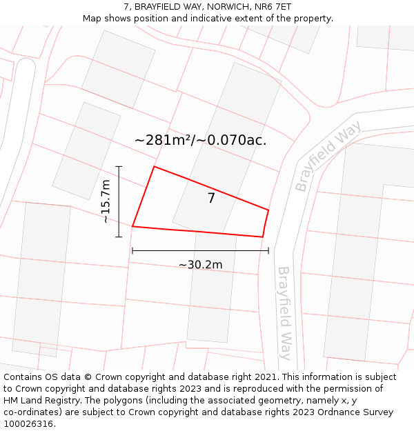 7, BRAYFIELD WAY, NORWICH, NR6 7ET: Plot and title map