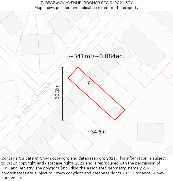 7, BRAZWICK AVENUE, BOGNOR REGIS, PO21 5DY: Plot and title map