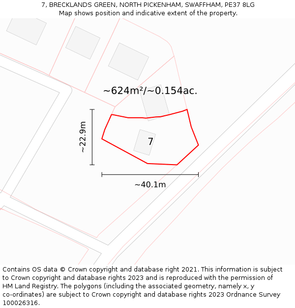 7, BRECKLANDS GREEN, NORTH PICKENHAM, SWAFFHAM, PE37 8LG: Plot and title map